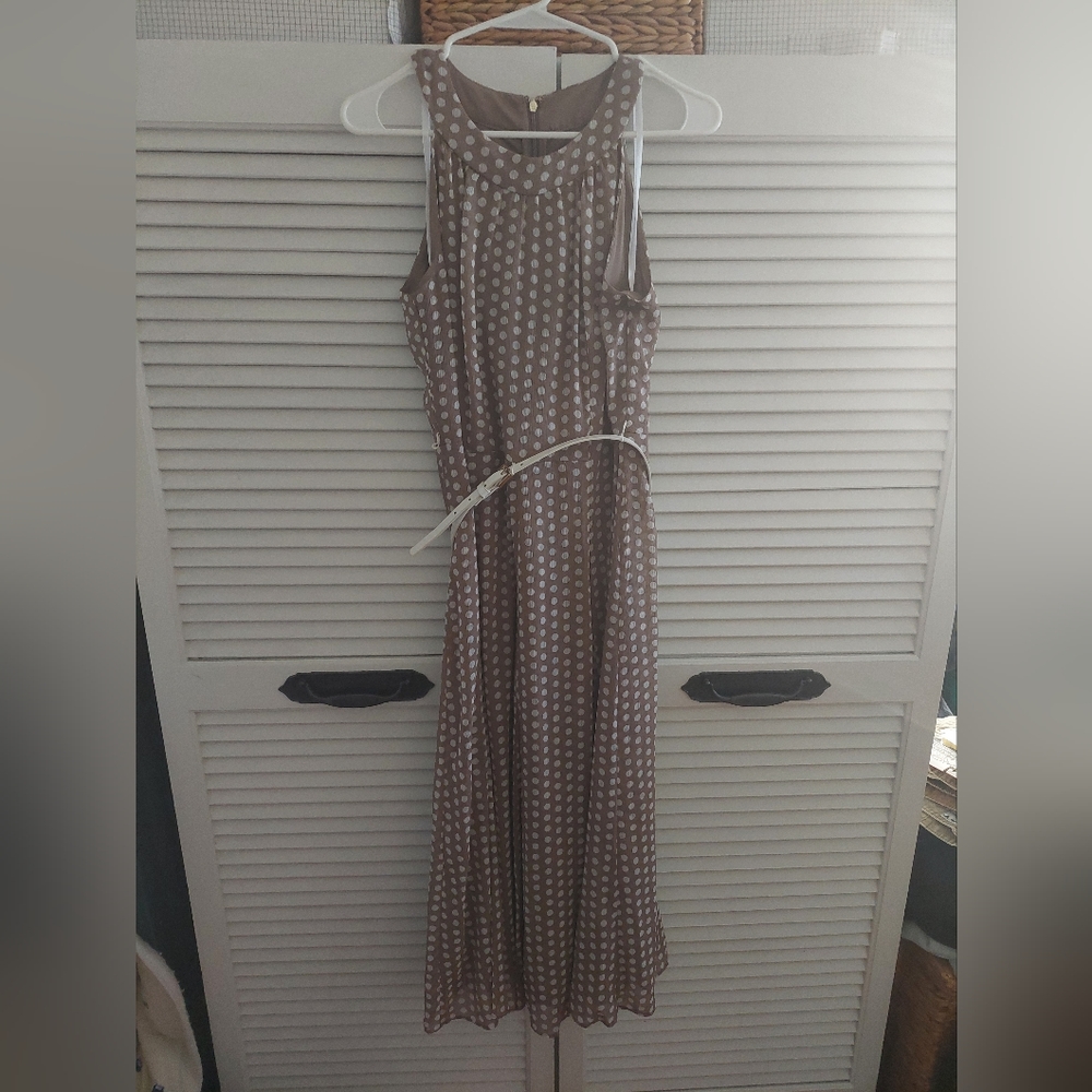 TOMMY HILFIGER Womens Tan Belted Lined Sleeveless Midi Fit + Flare Dress-6 - Picture 2 of 8